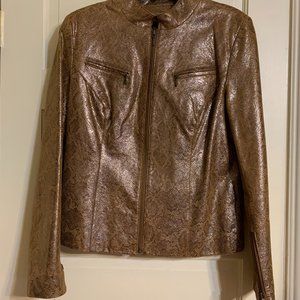leather zipper gold jacket